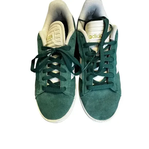 Adidas VL Court 2.0 Sneakers Green Suede White Stripes Men 8.5 US / Women 9.5 - Picture 2 of 7